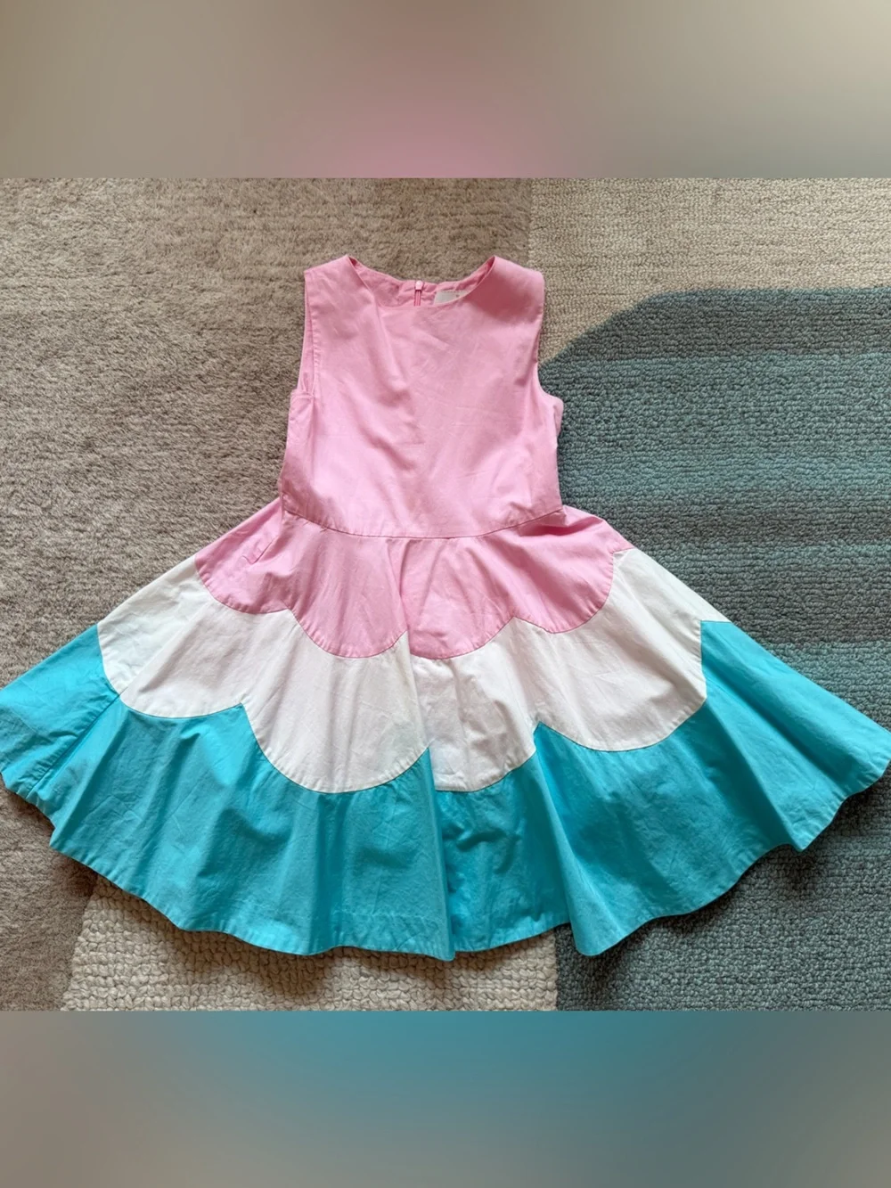 Jacadi Pink White Blue Scallop Dress Costume